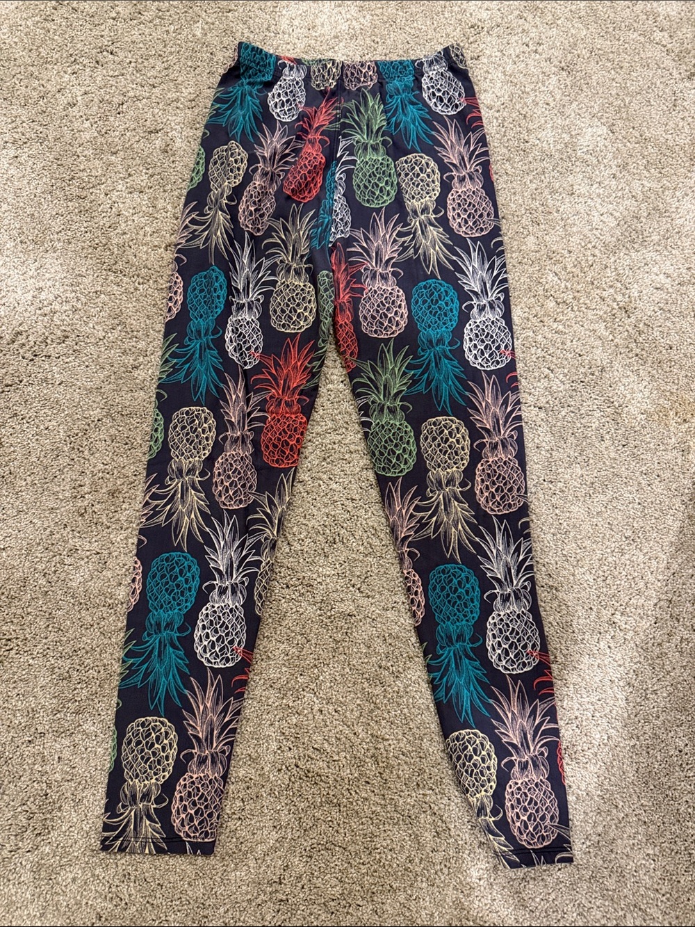 Girls Pineapple Print Navy Leggings